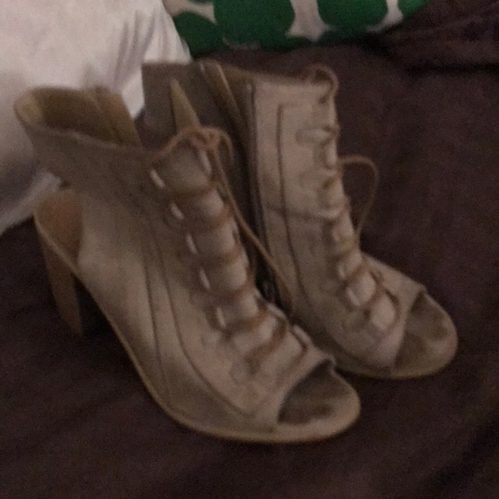 Very volatile tan open toe sandal/bootie
